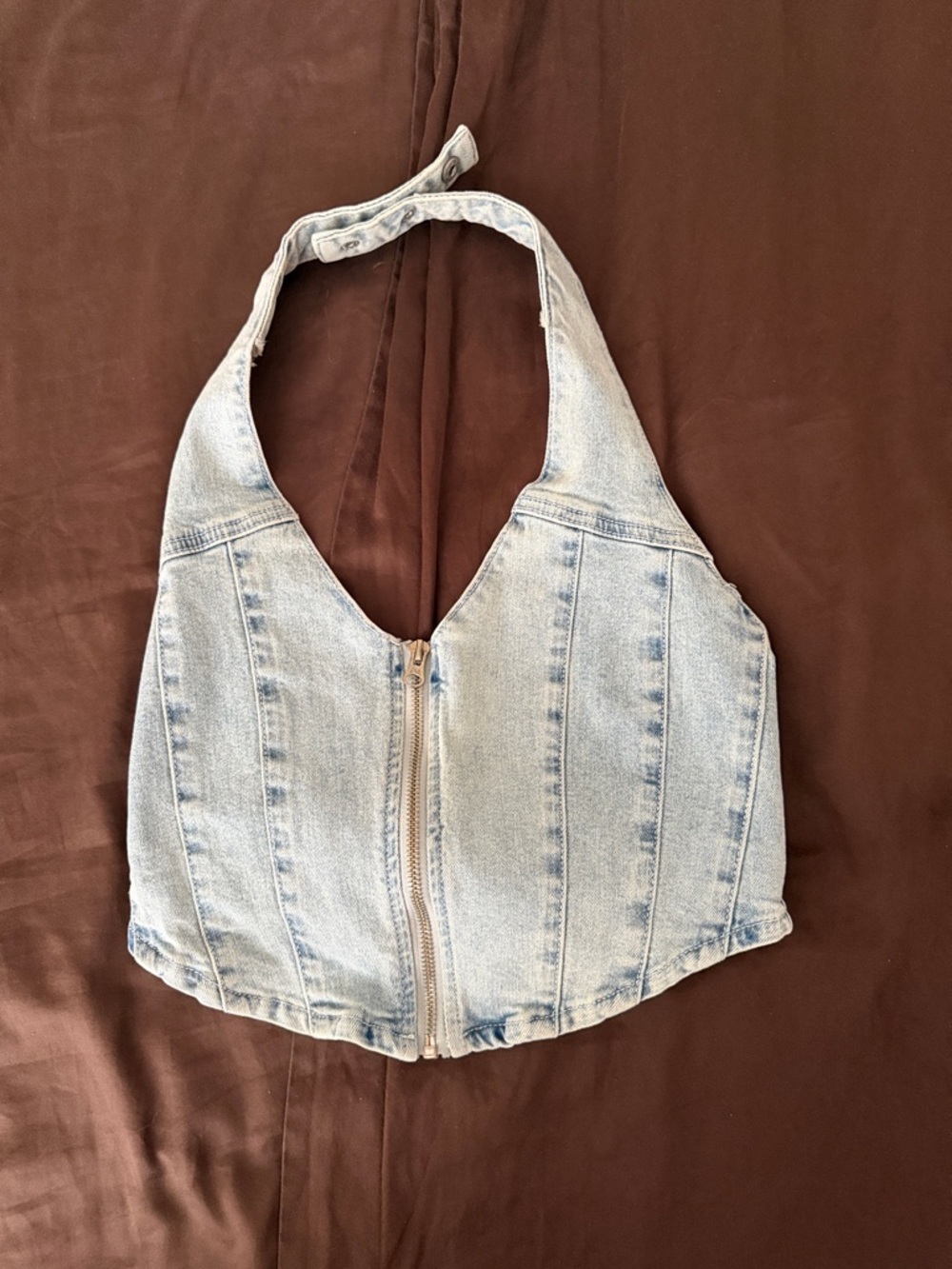 PacSun Light Wash Denim Halter Crop Top
